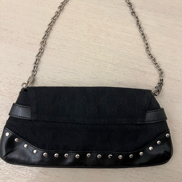 Gucci Black horsebit Leather Shoulder Bag with Silver Chain - Picture 8 of 12